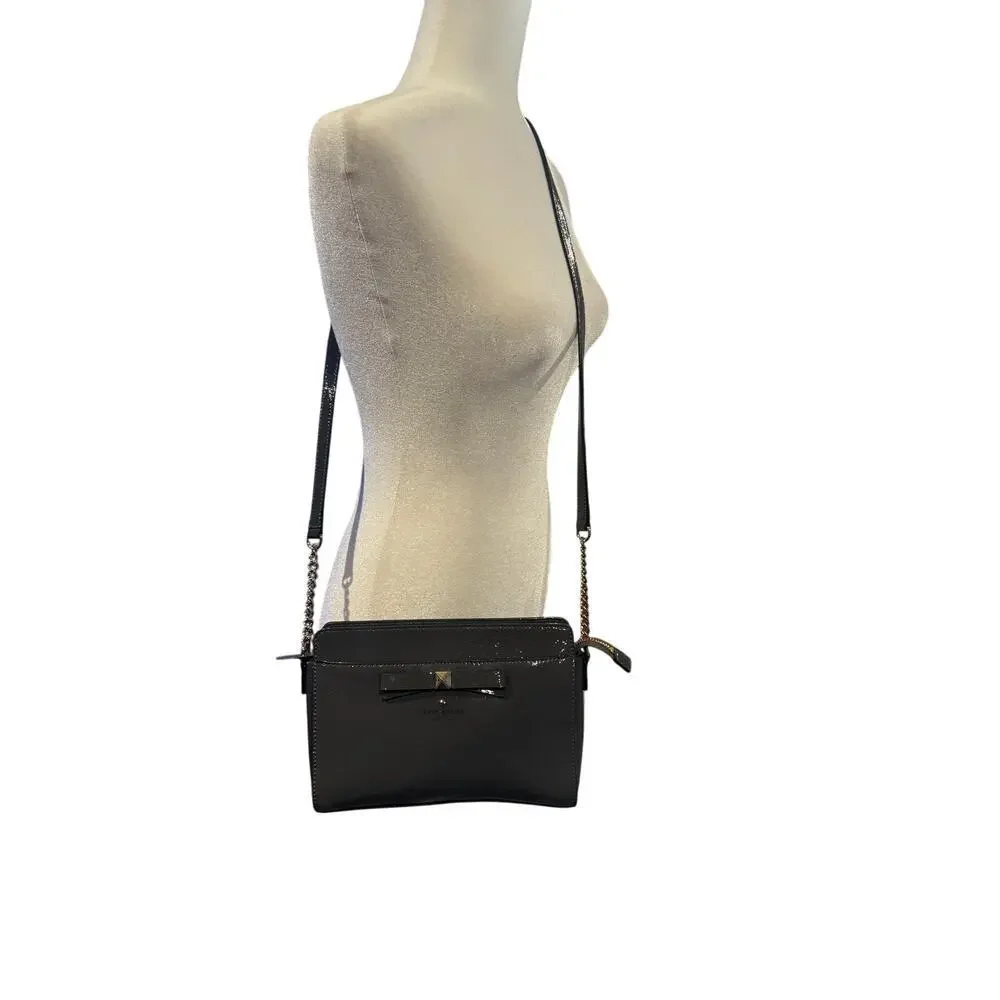 KATE SPADE Hancock Park Angelica Crossbody Doe Gray Patent Leather with Dust Bag